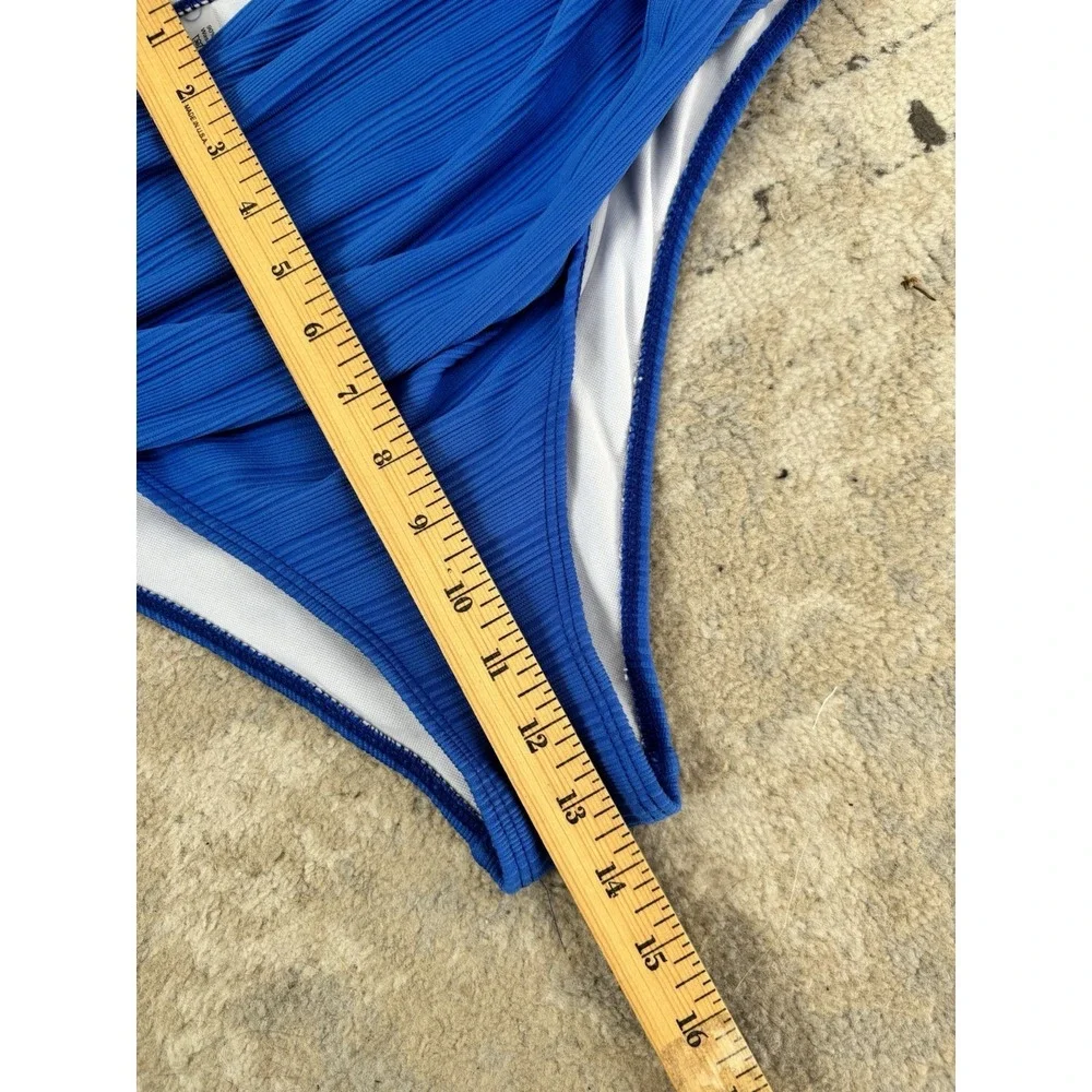 Women's 1X Royal Blue Front-Twist Bikini Top & Draped Bottom 2Pc Swimsuit Padded